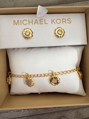 Michael Kors Gold Flower Charm Earrings